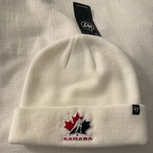 47 White Beanie with Canada Maple Leaf Logo